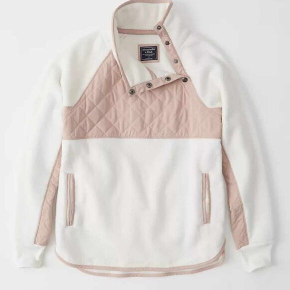 Abercrombie & Fitch Quilted Mock Neck Asymmetrical Snap Up Pullover Sweatshirt - Picture 2 of 6